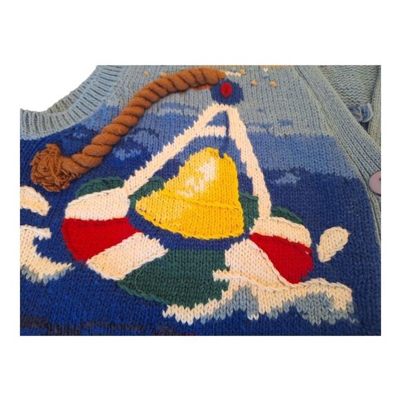 Vintage Preppy Coastal Nautical Embroidered Cotton Blend Sweater Vest Womens S - Picture 7 of 16